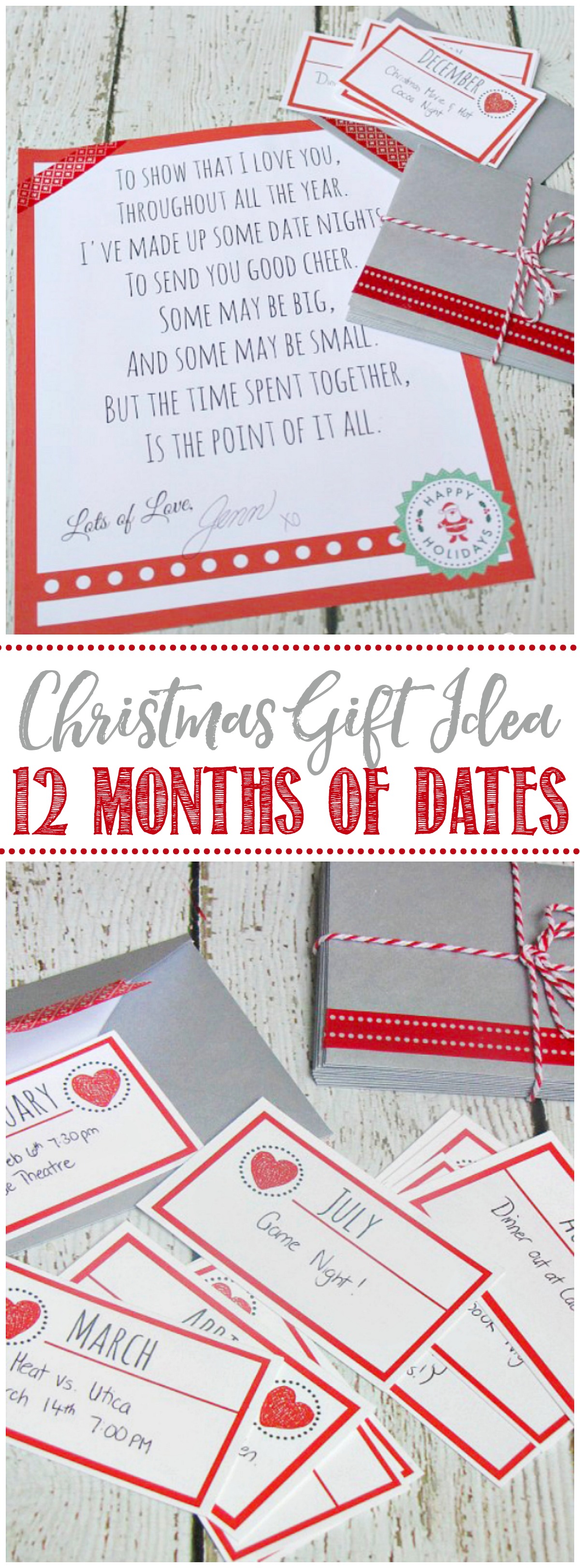 12 months of dates Christmas gift idea with free printables.