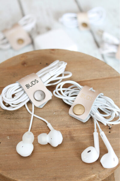 DIY cord organizers with snap fasteners.