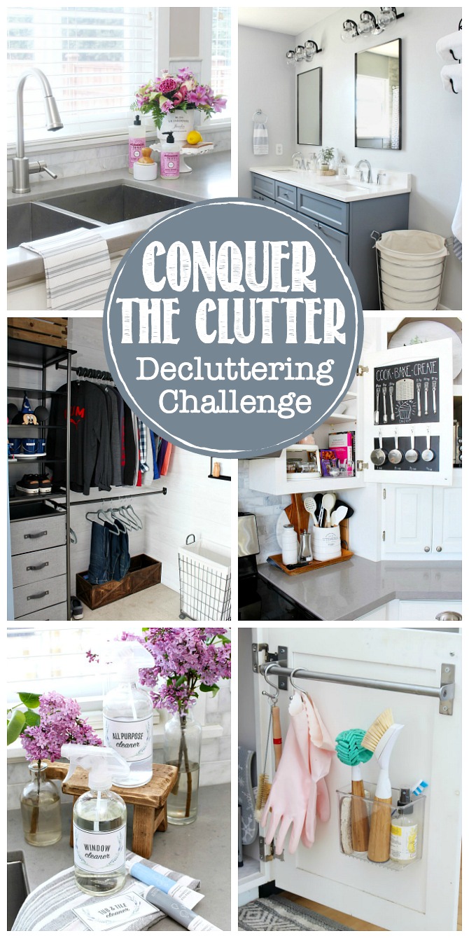 Conquer the Clutter Decluttering Challenge with organized spaces.