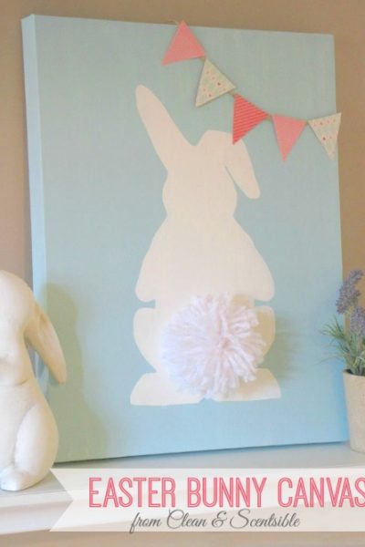 Cute Easter Bunny Canvas. Love the pom pom tail! // cleanandscentsible.com