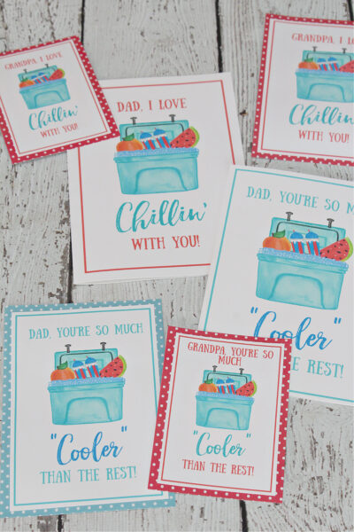 Free printable Father's Day cards with ice cooler theme.