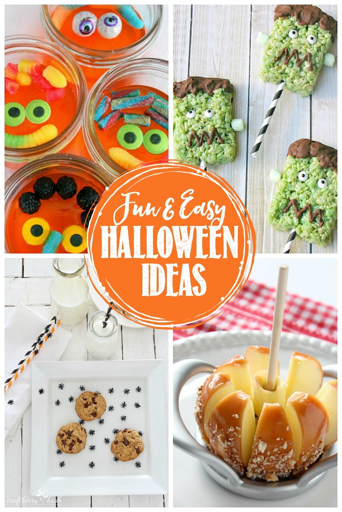 Collage of fun and easy Halloween ideas.