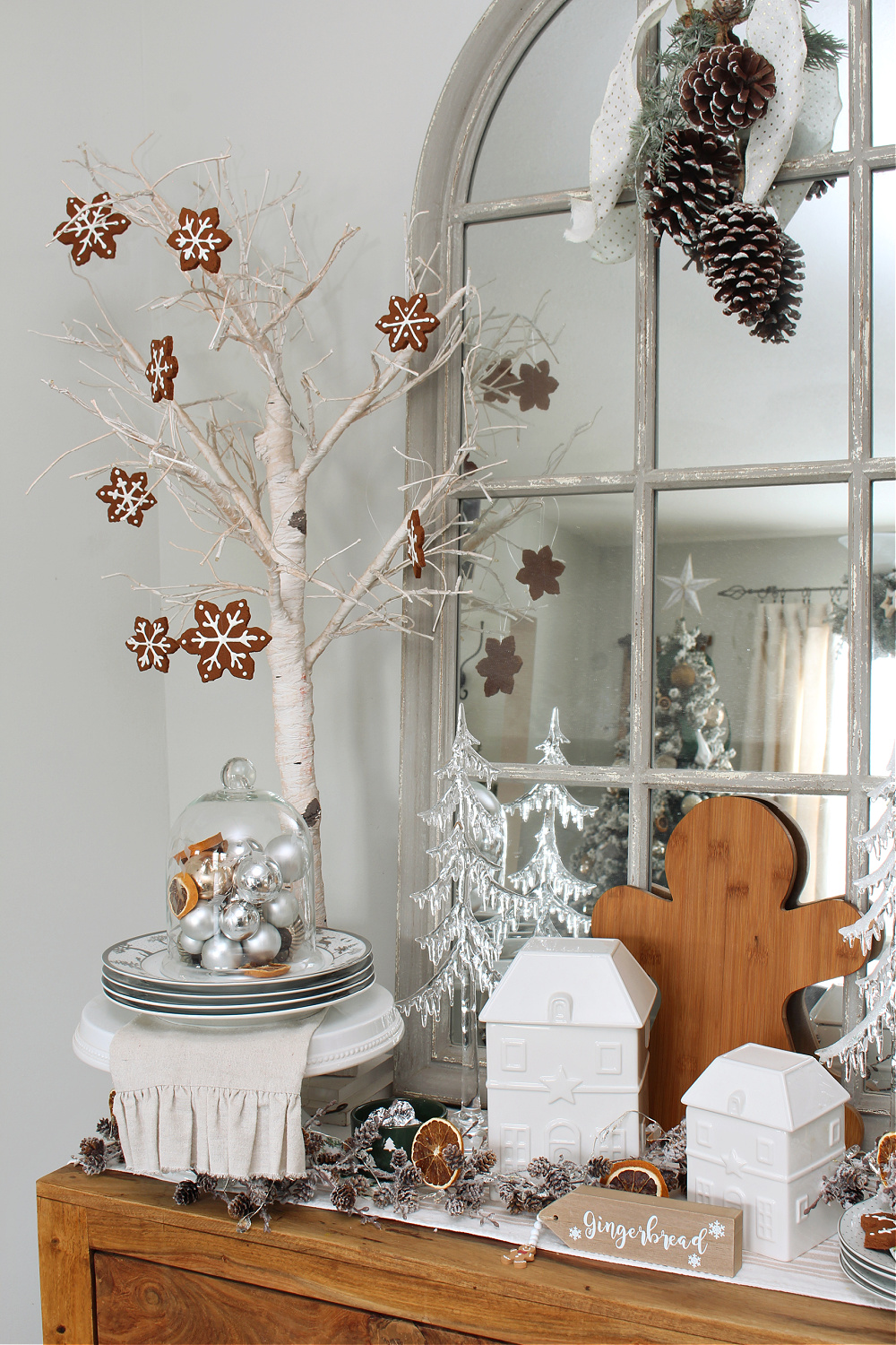 DIY faux gingerbread snowflake ornaments.