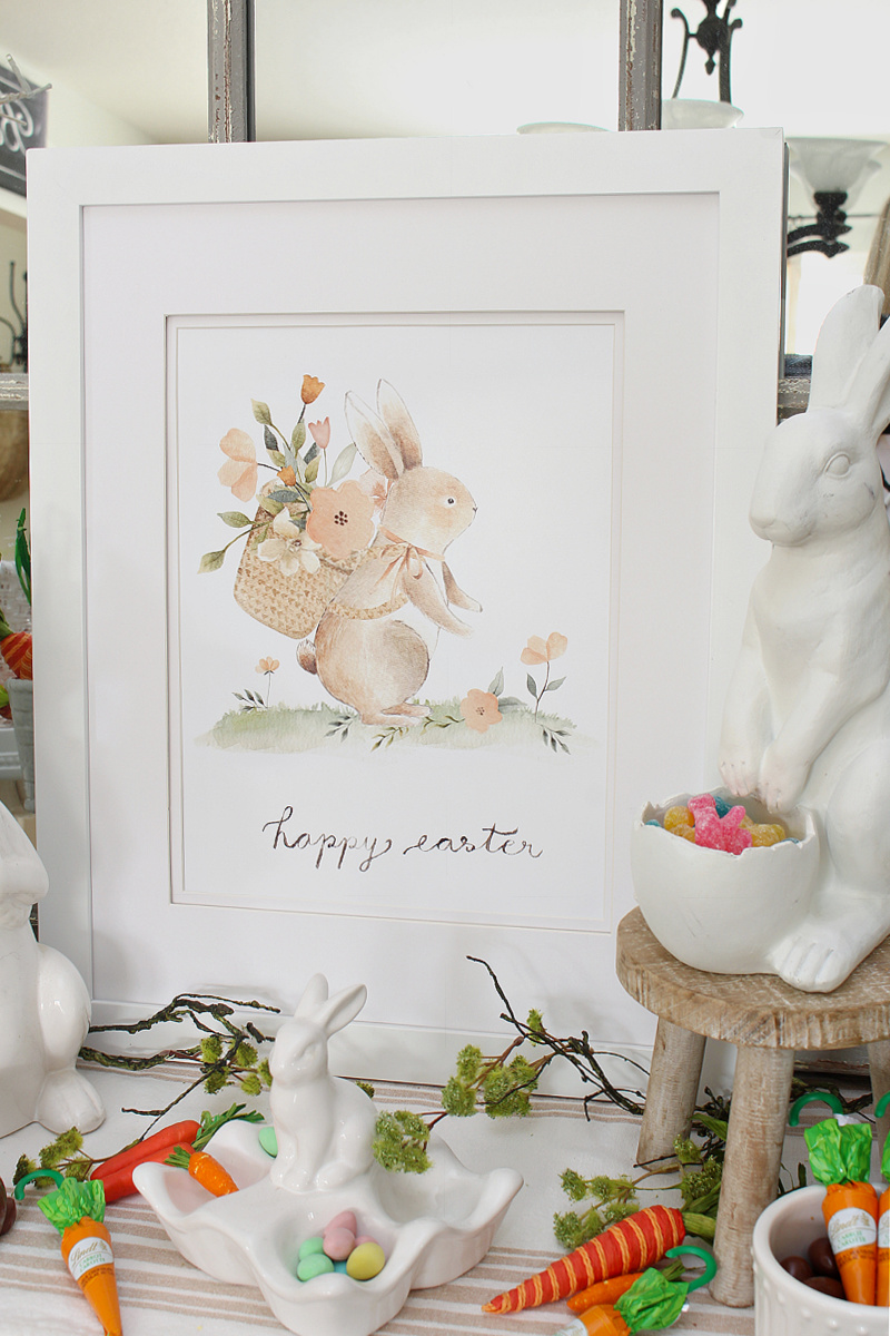 Sweet Easter bunny printable with muted pastel colors.