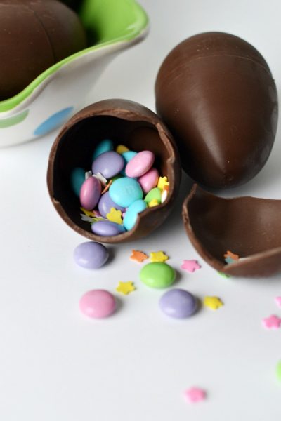 Fun confetti chocolate Easter eggs tutorial filled with favorite Easter candies.