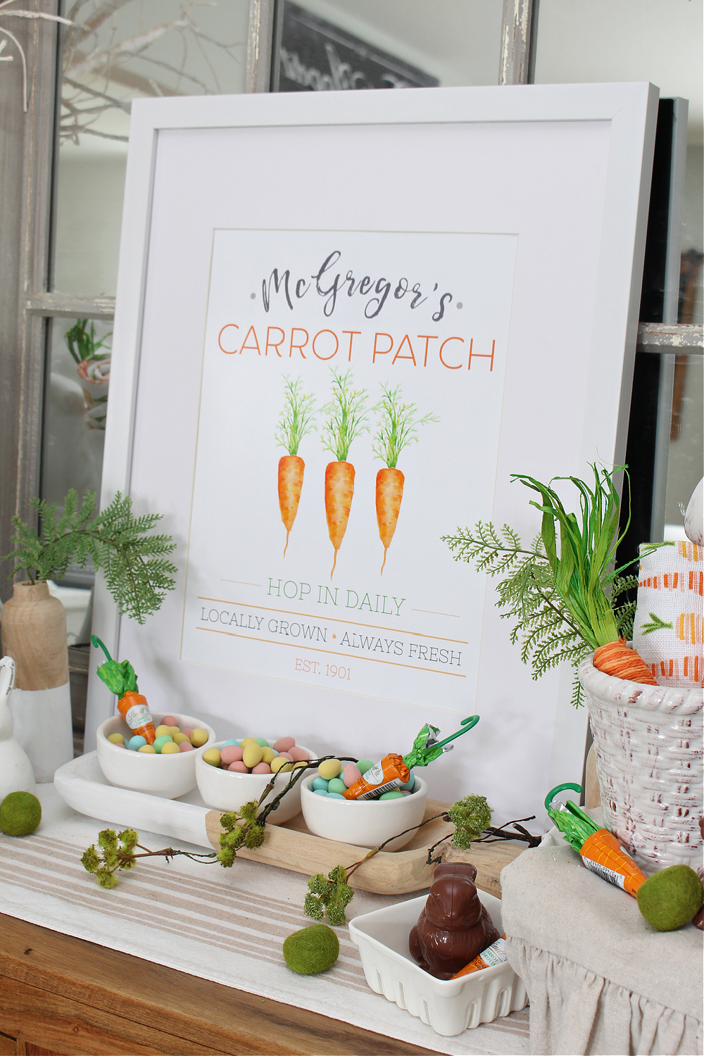 McGregor's Carrot Parch free Easter printable in a frame. 