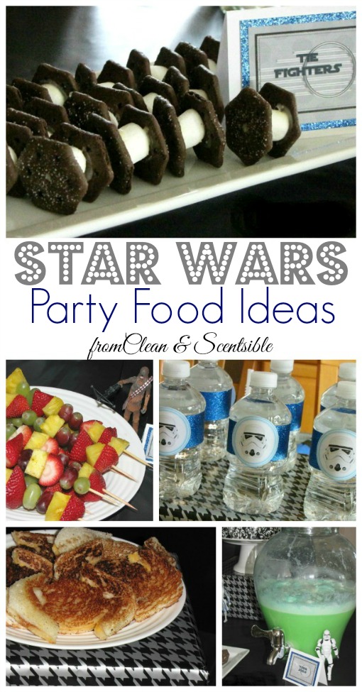 Lots of fun Star Wars party food ideas.  Plus free printable food labels and water bottle tags.
