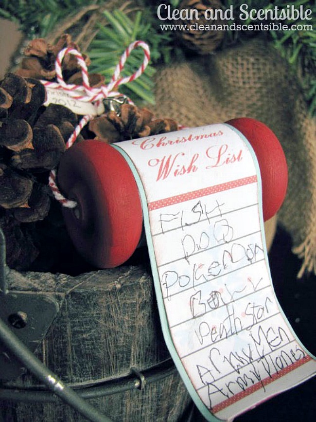 Christmas wish list handmade ornament with free printable.