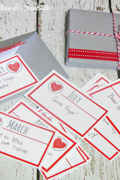 12 months of dates. Monthly cards with one activity to do each month. Free Christmas printables included.