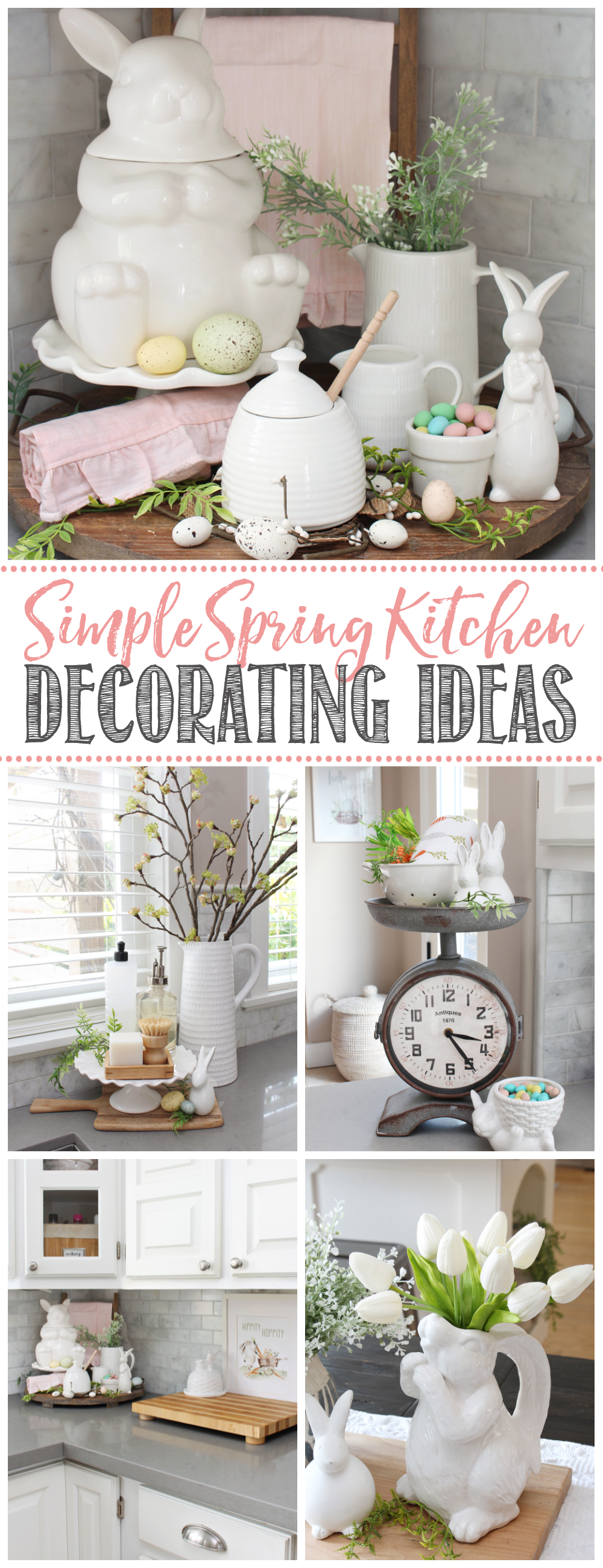 Collage of simple kitchen decor ideas.